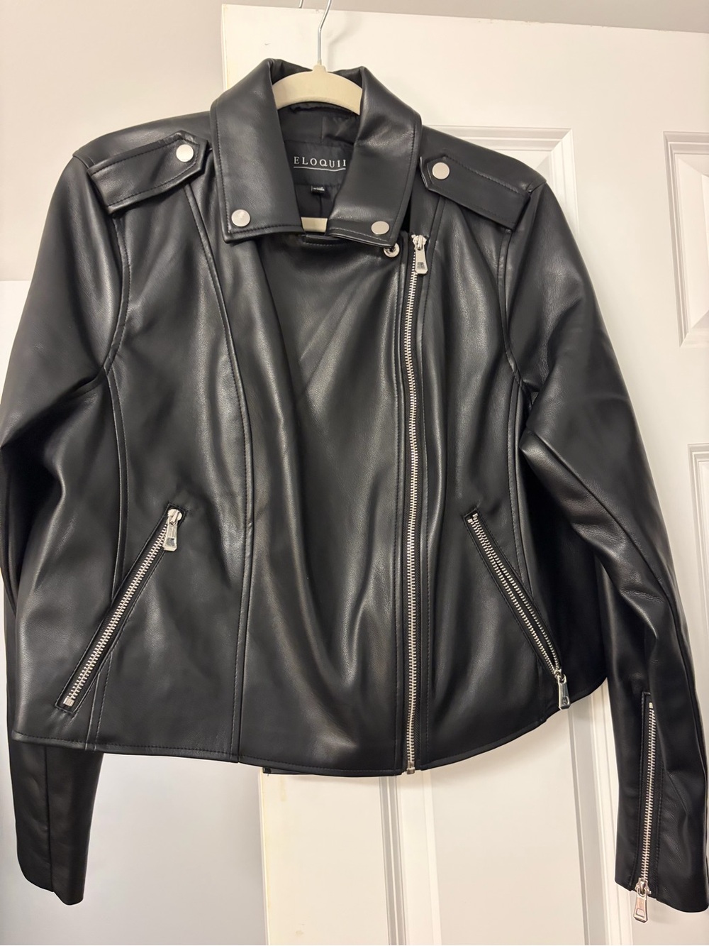Eloquii Black Faux Leather Asymmetrical Moto Jacket